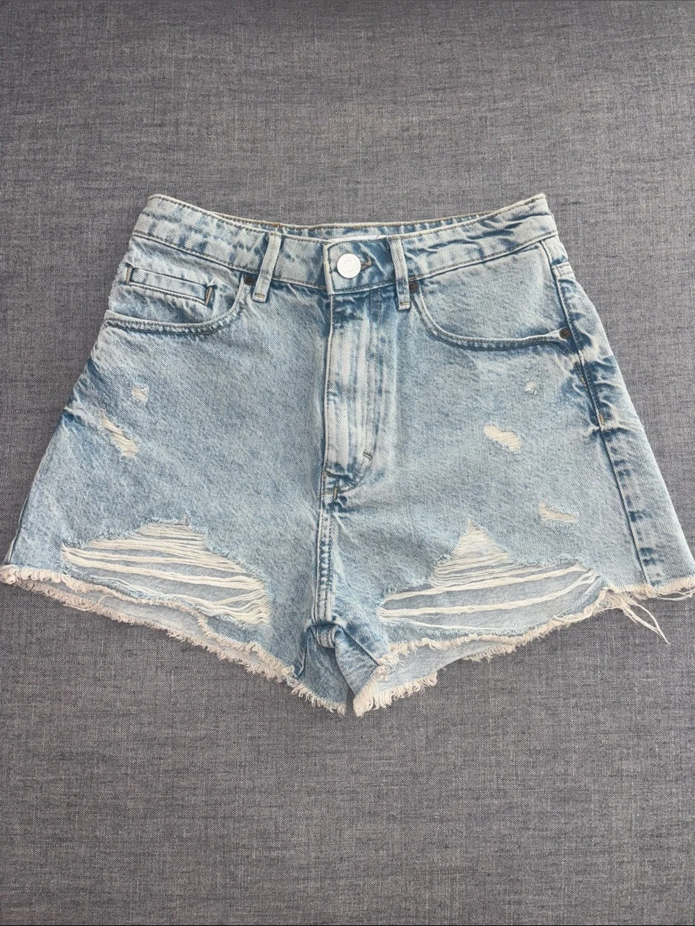 Zara Light Blue Distressed Denim Shorts